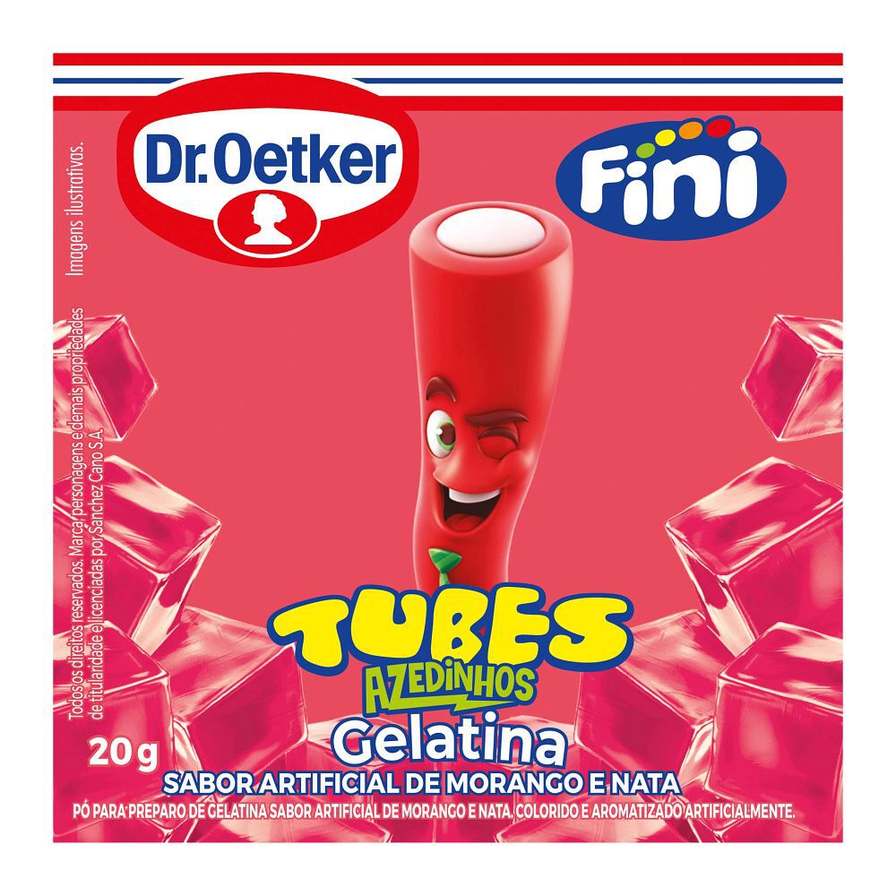 Gelatina Fini Tubes Azedinha Sabor Morango e Nata