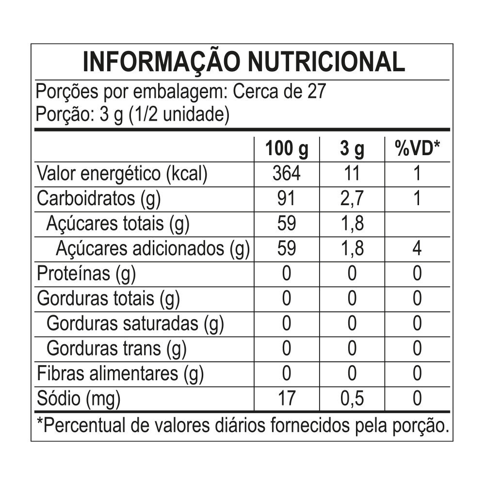 Tabela nutricional Chiclete Fini Salada de Frutas Azedinha