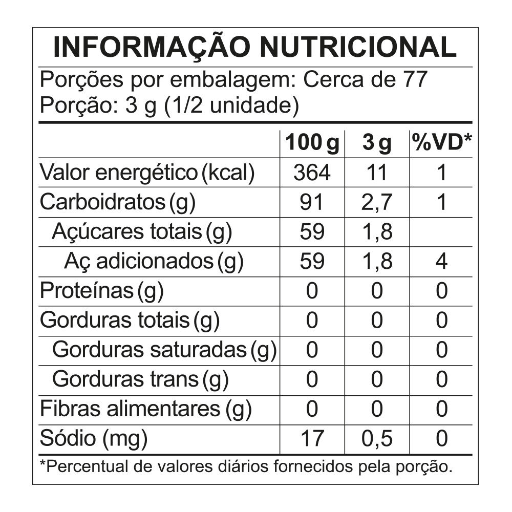 Tabela Nutricional Chiclete Ovos de Dinossauro Azedinho Fini