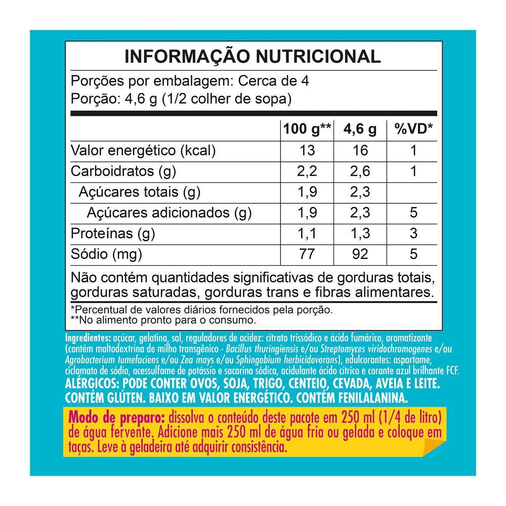 tabela nutricional Gelatina Fini Pinta L&iacute;ngua 20g Sabor Framboesa