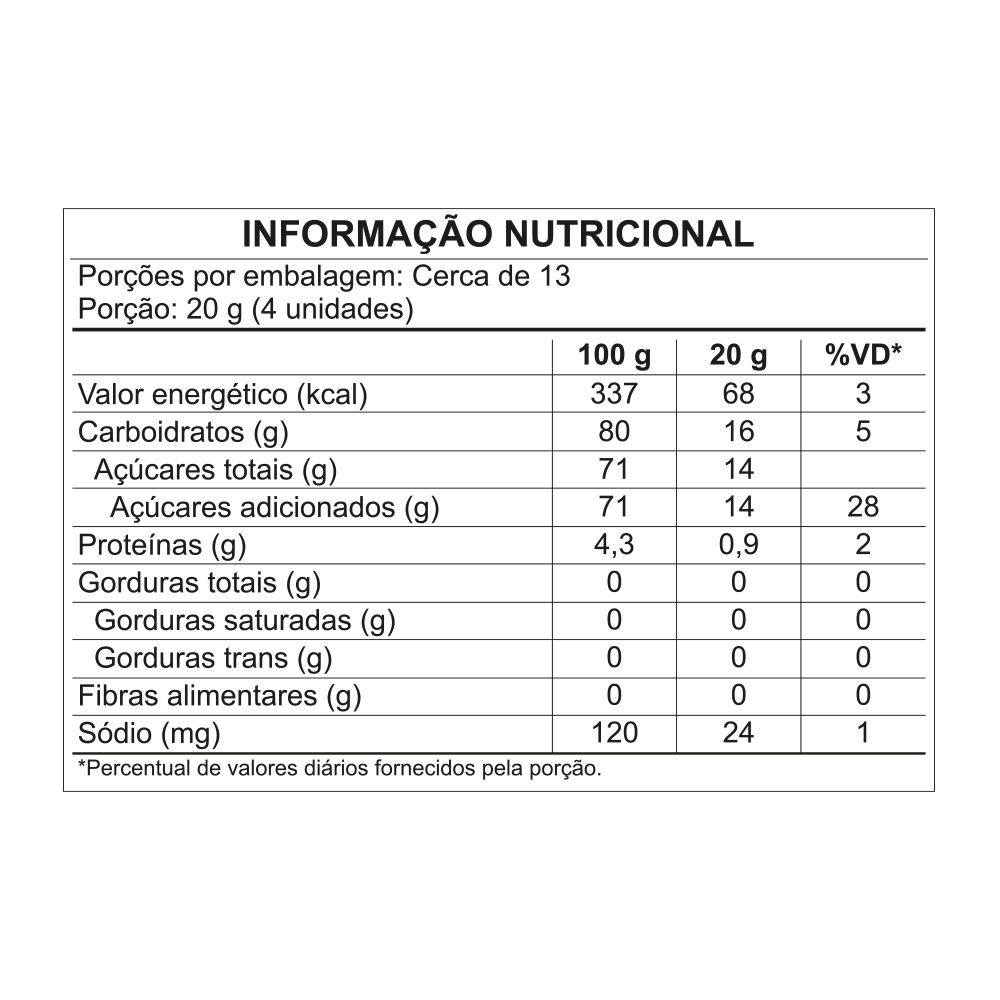 Tabela Nutricional Marshmallow Camping Fini para assar