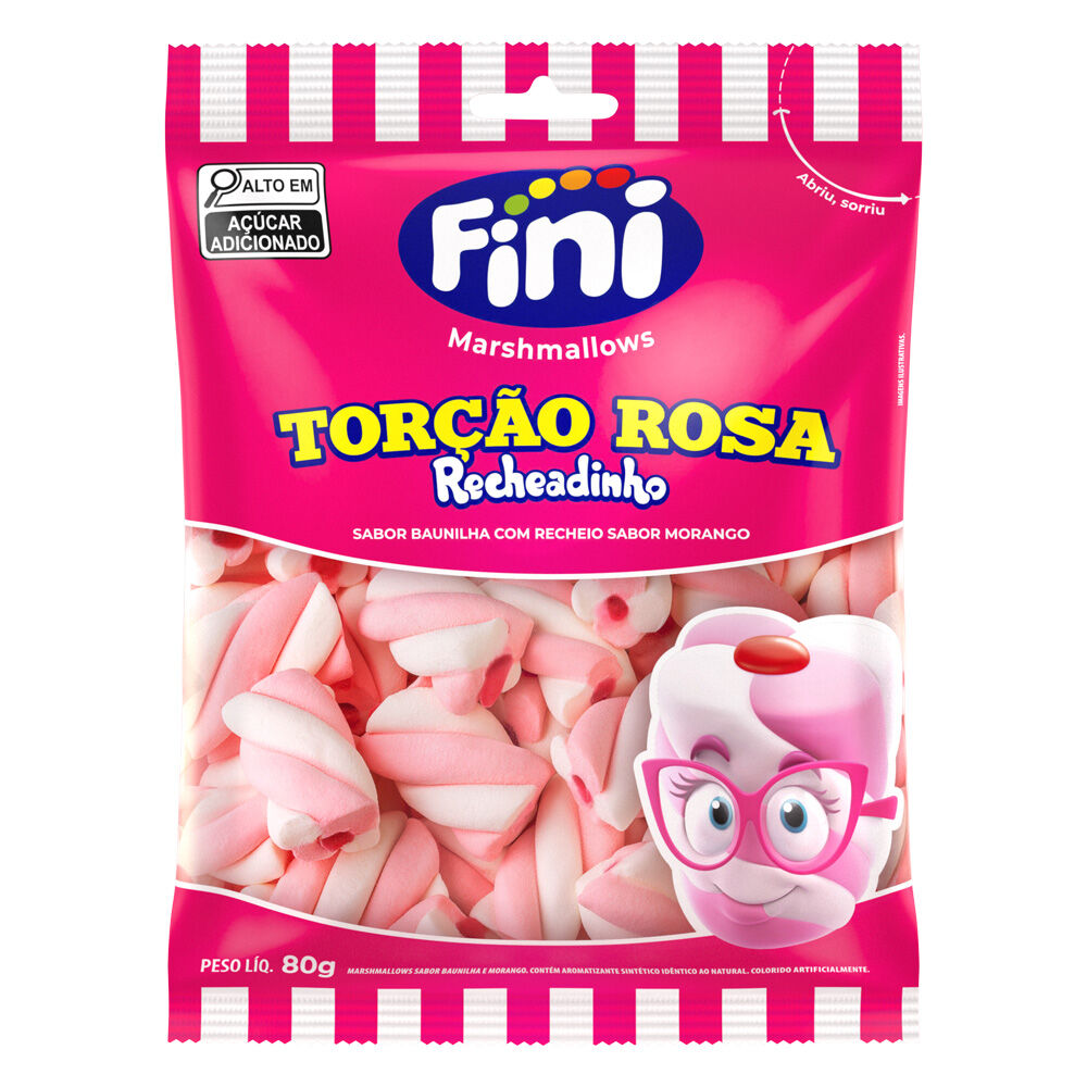 Pacote Fini Marshmallow Marsh Tor&ccedil;&atilde;o Rosa Recheado 80g