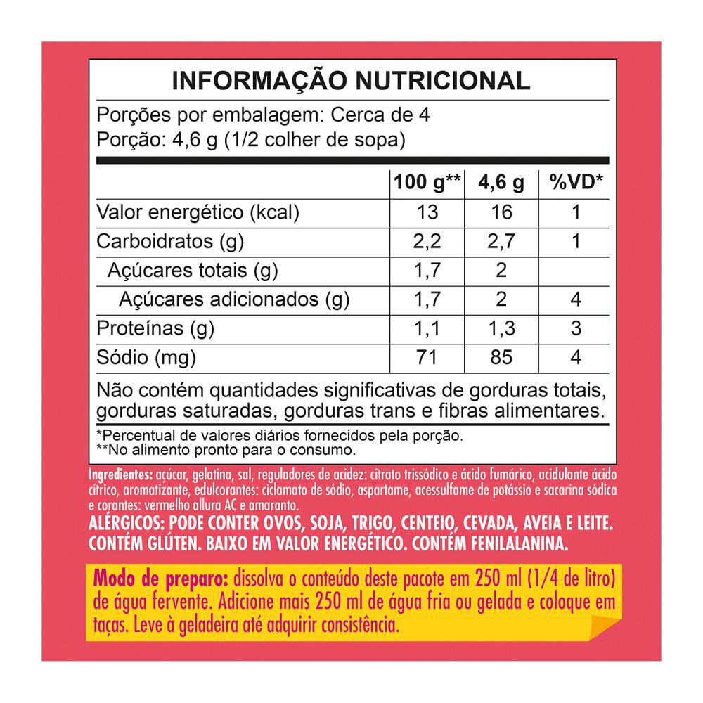Tabela Nutricional Gelatina Fini Tubes Azedinha 20g Sabor Morango e Nata
