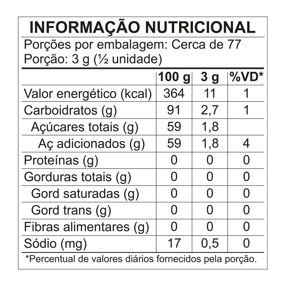 Tabela Nutricional Chiclete Salada de Frutas Azedinha