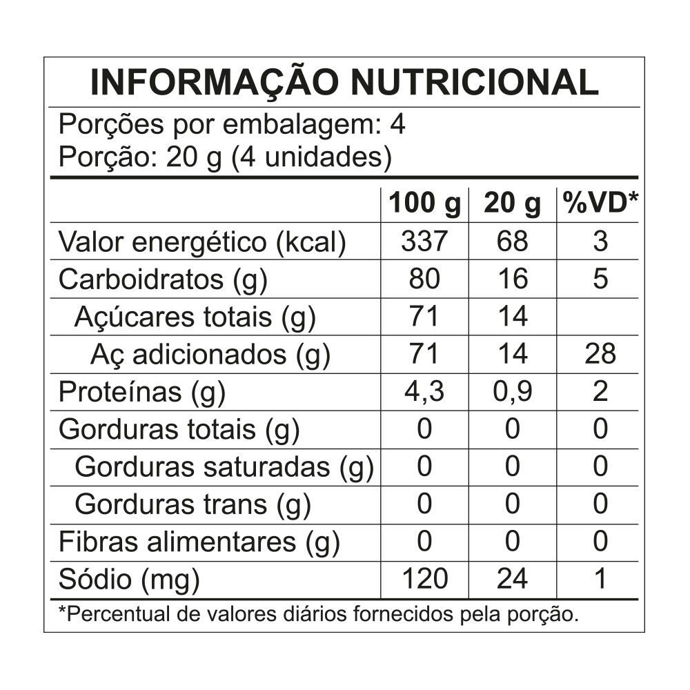 Tabela Nutricional do Marshmallow Camping Fini para Assar